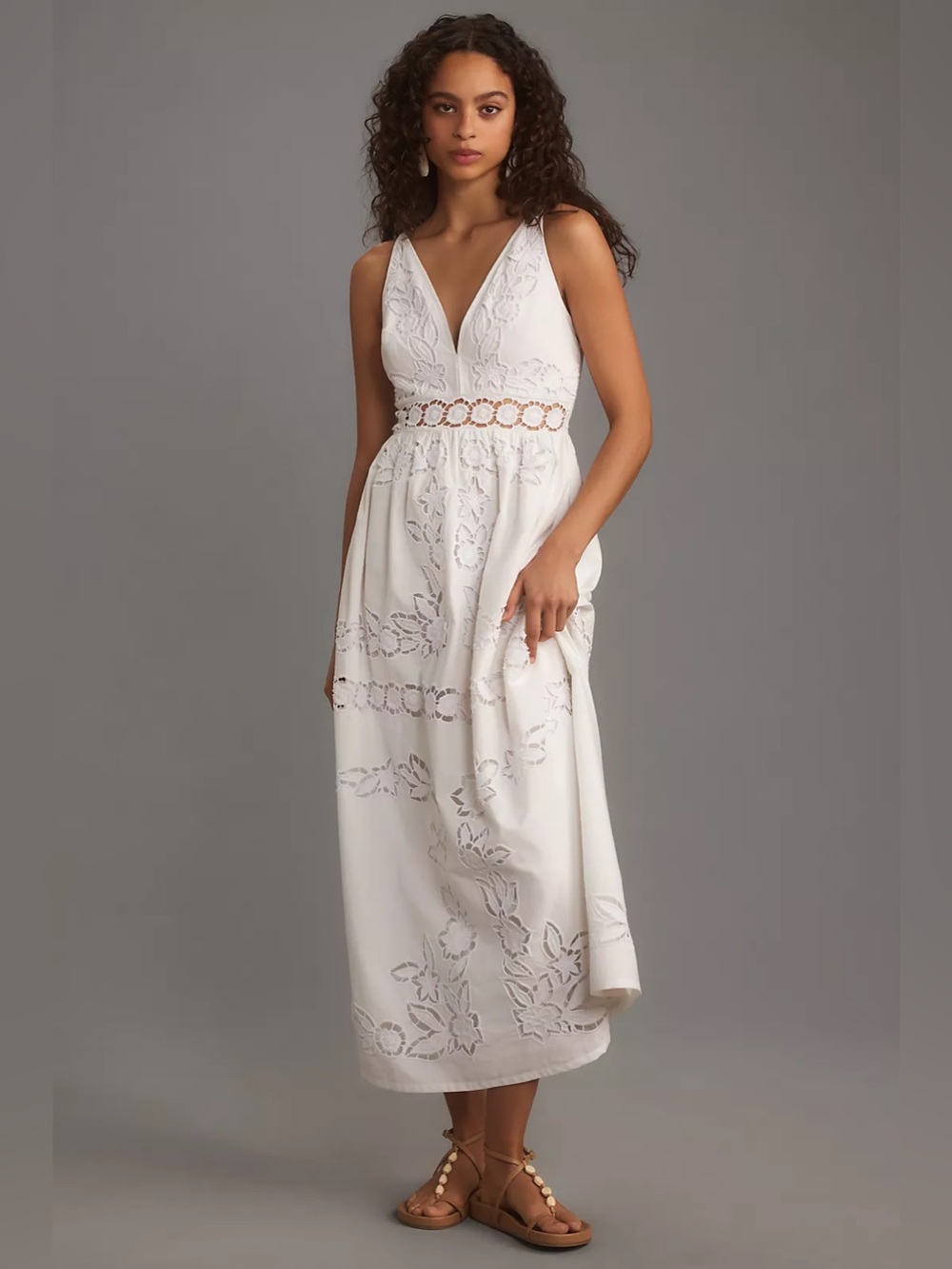 Vineet Bahl Sleeveless V-Neck Floral Cutwork Midi Dress - Sz: M  BROKEN ZIPPER